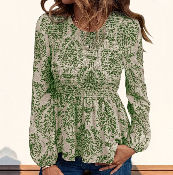 Women's fashionable and casual slim fit long sleeved printed top, 2025 autumn and winter new women's shirt top, women's clothing - Image 2